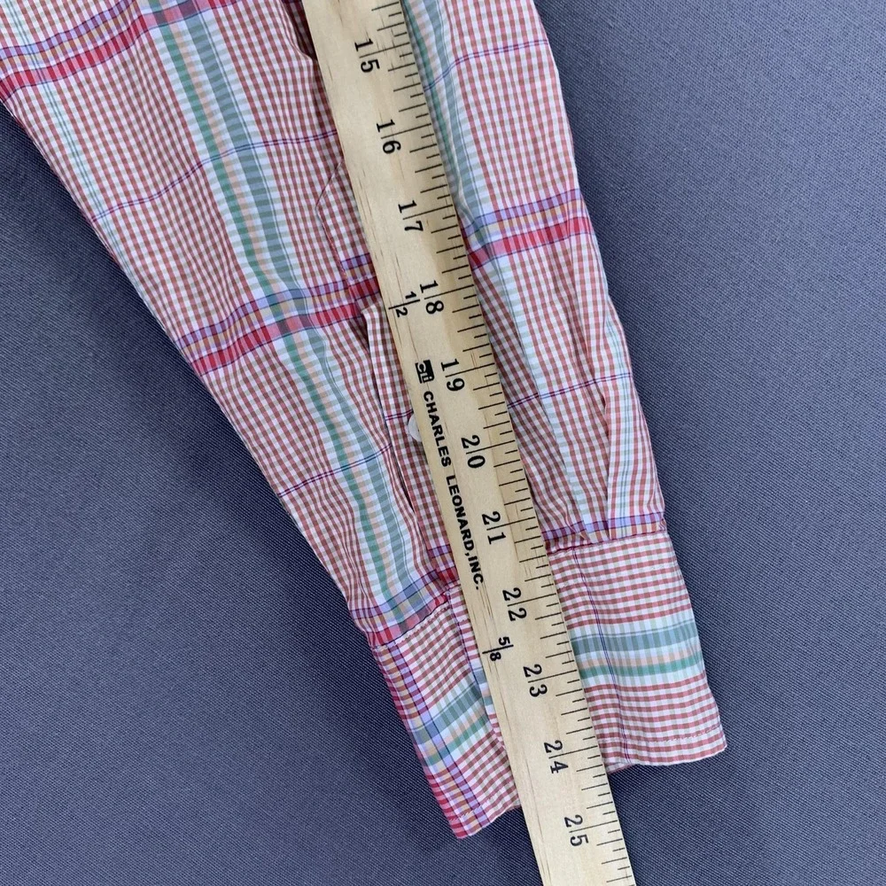 VTG Polo Ralph Lauren Shirt Men LG Pink Madras Plaid Button Down Long Sleeve 90s